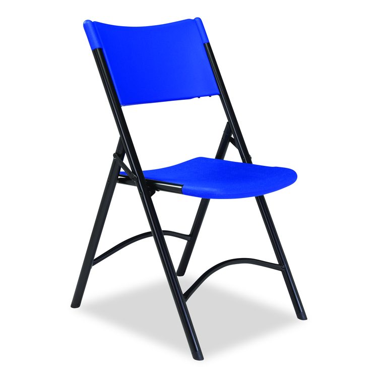 600 Series Heavy Duty Plastic Folding Chair, Supports Up to 500 lb, 18" Seat Height, Blue Seat/Back, Black Base, 4/Carton