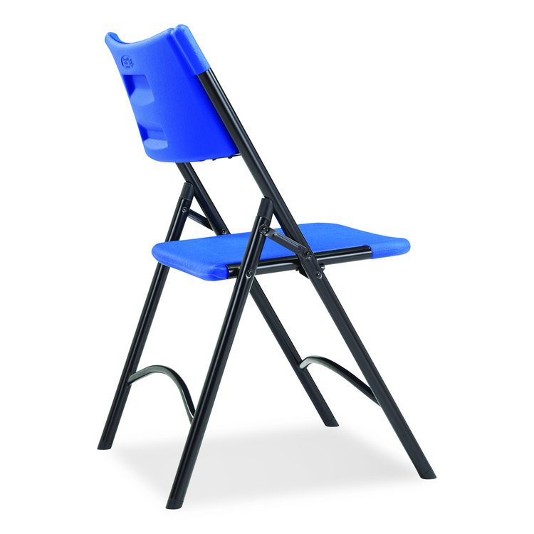 600 Series Heavy Duty Plastic Folding Chair, Supports Up to 500 lb, 18" Seat Height, Blue Seat/Back, Black Base, 4/Carton