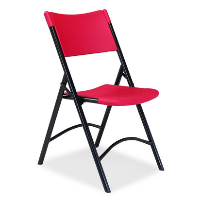 600 Series Heavy Duty Plastic Folding Chair, Supports Up to 500 lb, 18" Seat Height, Red Seat/Back, Black Base, 4/Carton