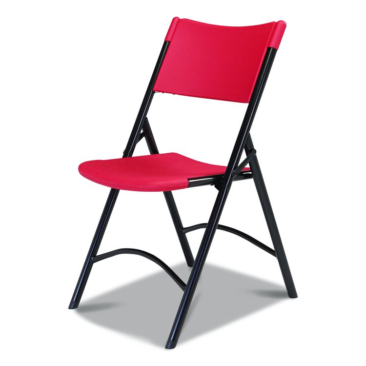 600 Series Heavy Duty Plastic Folding Chair, Supports Up to 500 lb, 18" Seat Height, Red Seat/Back, Black Base, 4/Carton