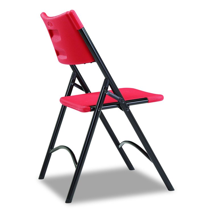 600 Series Heavy Duty Plastic Folding Chair, Supports Up to 500 lb, 18" Seat Height, Red Seat/Back, Black Base, 4/Carton