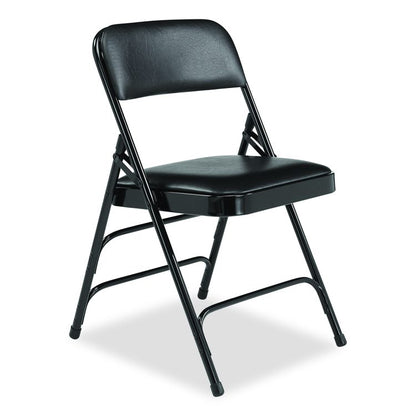 1300 Series Premium Vinyl Upholstered Triple Brace Double Hinge Folding Chair, Supports 500 lb, Black Seat/Back/Base, 4/CT