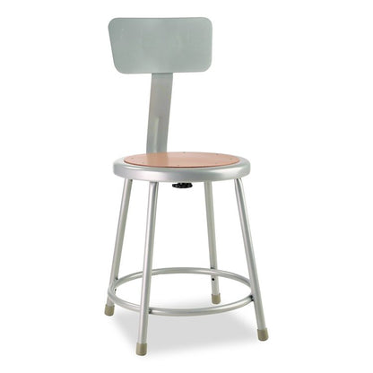 6200 Series Heavy Duty Steel Stool With Backrest, Supports Up to 500 lb, 18" Seat Height, Brown Seat, Gray Back/Base
