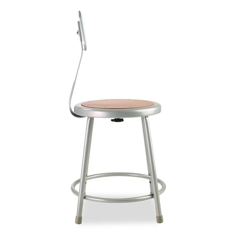 6200 Series Heavy Duty Steel Stool With Backrest, Supports Up to 500 lb, 18" Seat Height, Brown Seat, Gray Back/Base