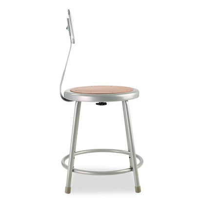 6200 Series Heavy Duty Steel Stool With Backrest, Supports Up to 500 lb, 18" Seat Height, Brown Seat, Gray Back/Base