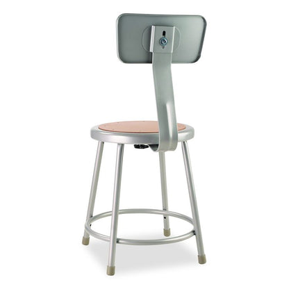 6200 Series Heavy Duty Steel Stool With Backrest, Supports Up to 500 lb, 18" Seat Height, Brown Seat, Gray Back/Base