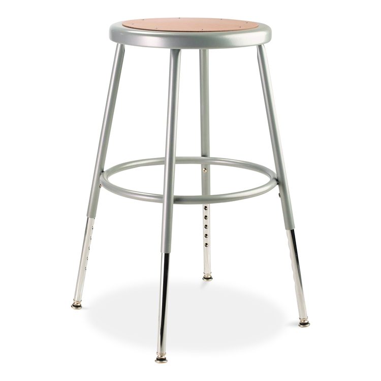 6200 Series Height Adjustable Heavy Duty Steel Stool, Backless, Supports 500lb, 19" to 27" Seat Height, Brown Seat, Gray Base