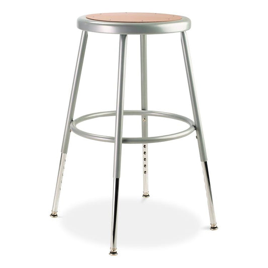 6200 Series Height Adjustable Heavy Duty Steel Stool, Backless, Supports 500lb, 19" to 27" Seat Height, Brown Seat, Gray Base