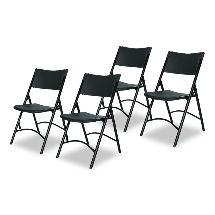 600 Series Heavy Duty Plastic Folding Chair, Supports Up to 500 lb, 18" Seat Height, Black Seat/Back/Base, 4/Carton