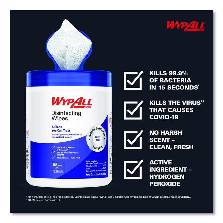 Hydrogen Peroxide Disinfecting Wipes, 1-Ply, 7 x 5.75, Fresh Scent, White, 185 Wipes/Canister