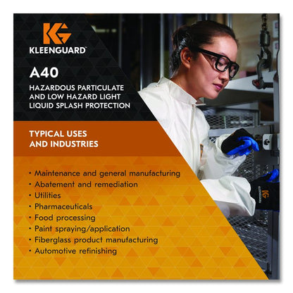 A40 Liquid and Particle Protection Lab Coats, Elastic Wrists, 3X-Large, White, 30/Carton