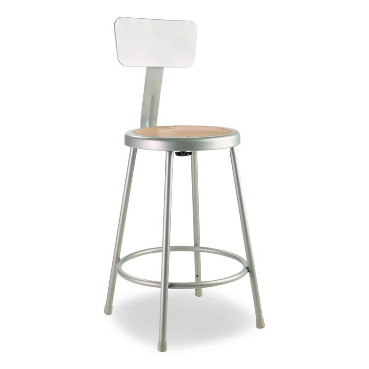 6200 Series Heavy Duty Steel Stool With Backrest, Supports Up to 500 lb, 24" Seat Height, Brown Seat, Gray Back/Base