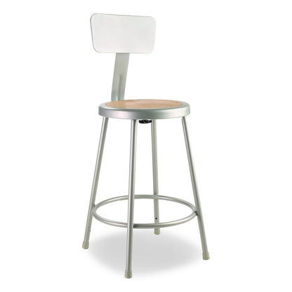 6200 Series Heavy Duty Steel Stool With Backrest, Supports Up to 500 lb, 24" Seat Height, Brown Seat, Gray Back/Base