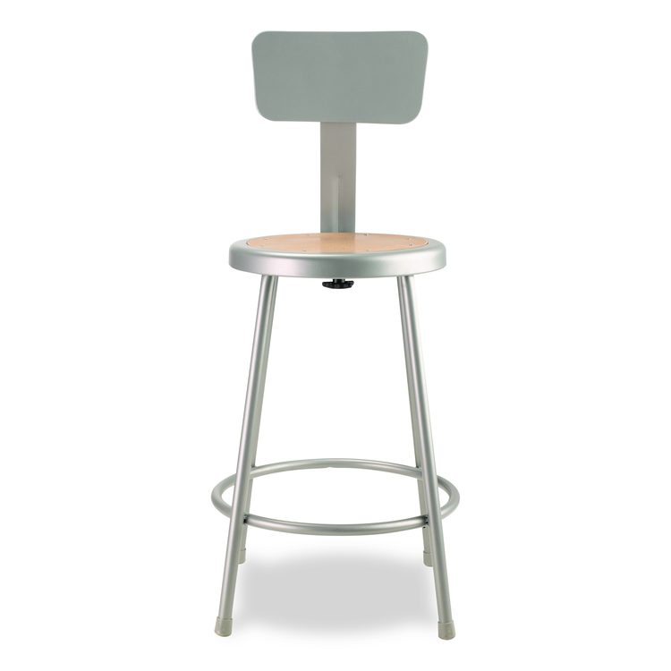 6200 Series Heavy Duty Steel Stool With Backrest, Supports Up to 500 lb, 24" Seat Height, Brown Seat, Gray Back/Base