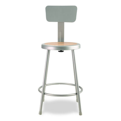 6200 Series Heavy Duty Steel Stool With Backrest, Supports Up to 500 lb, 24" Seat Height, Brown Seat, Gray Back/Base