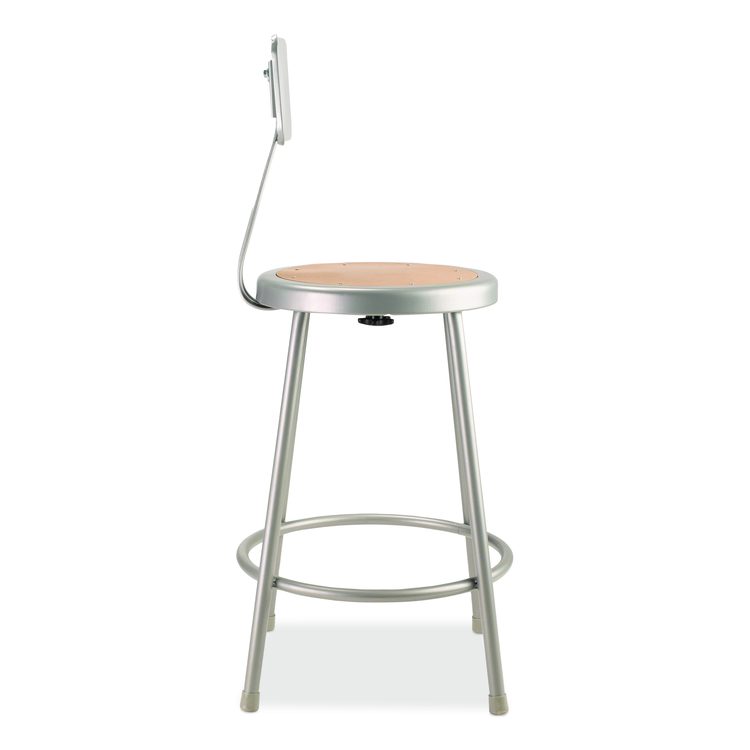 6200 Series Heavy Duty Steel Stool With Backrest, Supports Up to 500 lb, 24" Seat Height, Brown Seat, Gray Back/Base