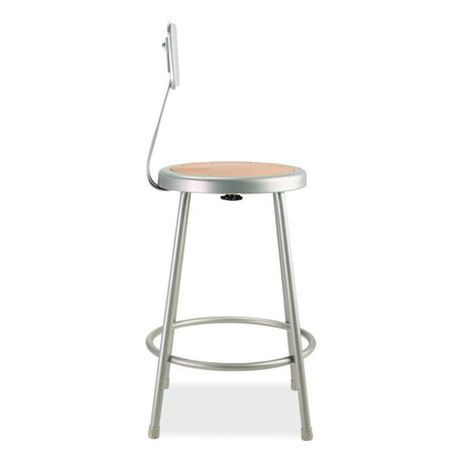 6200 Series Heavy Duty Steel Stool With Backrest, Supports Up to 500 lb, 24" Seat Height, Brown Seat, Gray Back/Base