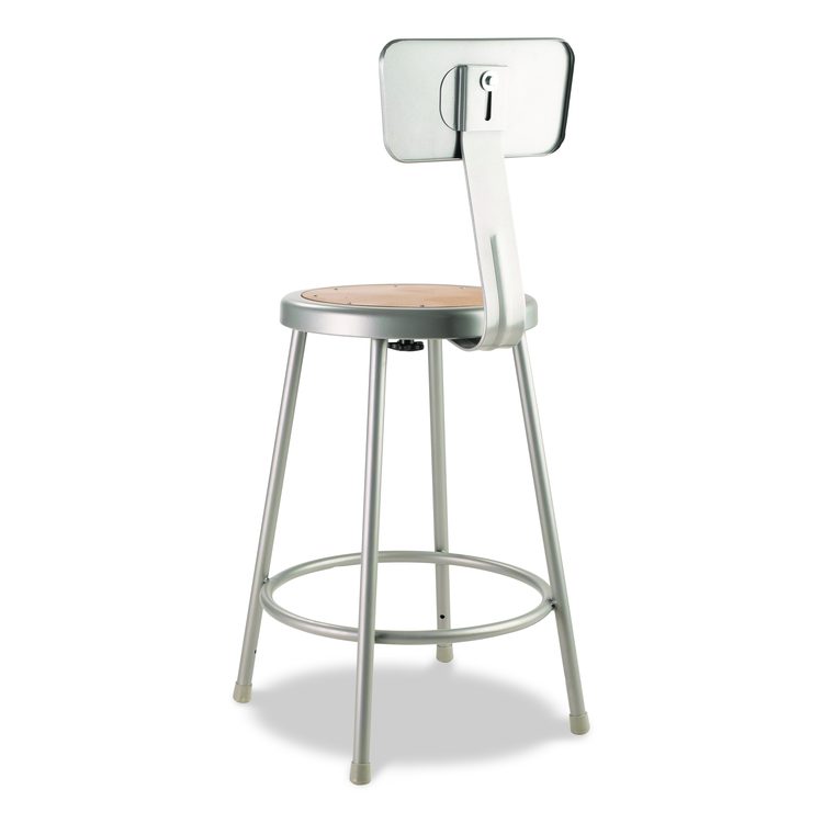 6200 Series Heavy Duty Steel Stool With Backrest, Supports Up to 500 lb, 24" Seat Height, Brown Seat, Gray Back/Base
