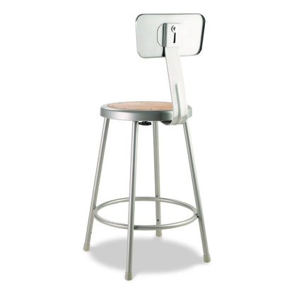6200 Series Heavy Duty Steel Stool With Backrest, Supports Up to 500 lb, 24" Seat Height, Brown Seat, Gray Back/Base