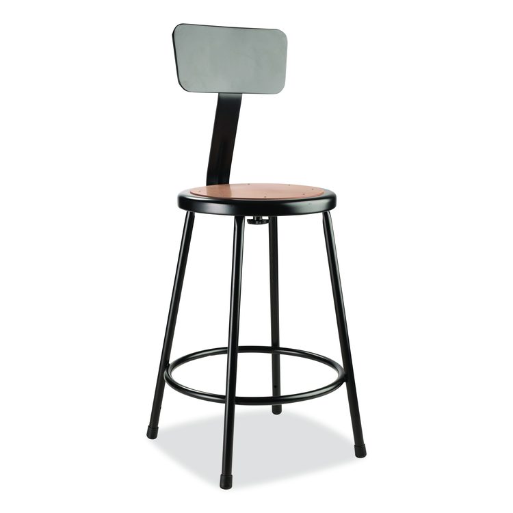 6200 Series Heavy Duty Steel Stool With Backrest, Supports Up to 500 lb, 24" Seat Height, Brown Seat, Black Back/Base
