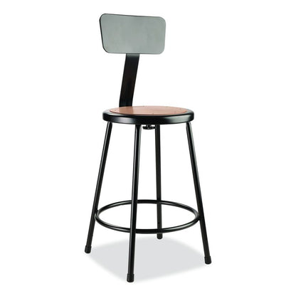 6200 Series Heavy Duty Steel Stool With Backrest, Supports Up to 500 lb, 24" Seat Height, Brown Seat, Black Back/Base