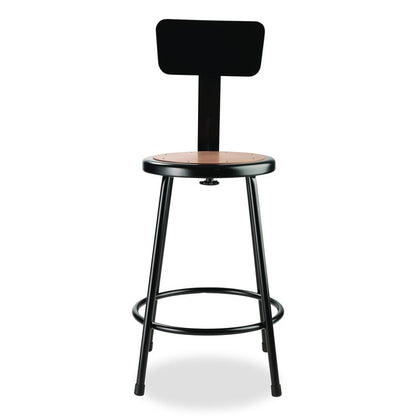 6200 Series Heavy Duty Steel Stool With Backrest, Supports Up to 500 lb, 24" Seat Height, Brown Seat, Black Back/Base