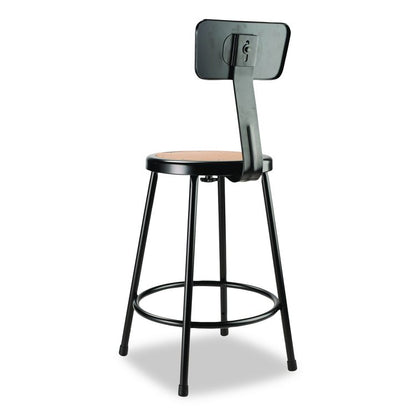 6200 Series Heavy Duty Steel Stool With Backrest, Supports Up to 500 lb, 24" Seat Height, Brown Seat, Black Back/Base