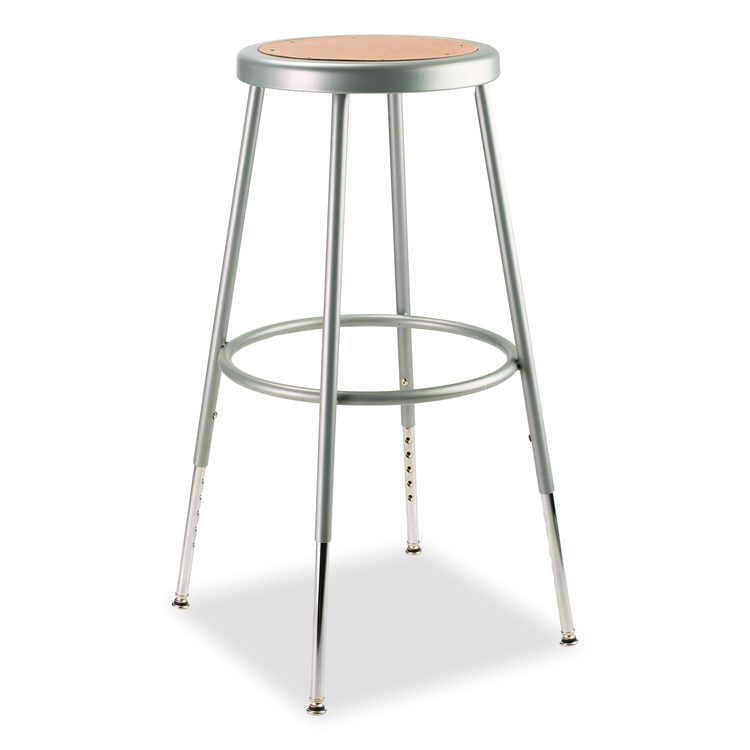 6202 Series Height Adjustable Heavy Duty Steel Stool, Backless, Supports 500 lb, 25" to 33" Seat Height, Brown Seat/Gray Base