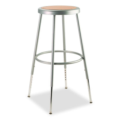 6202 Series Height Adjustable Heavy Duty Steel Stool, Backless, Supports 500 lb, 25" to 33" Seat Height, Brown Seat/Gray Base