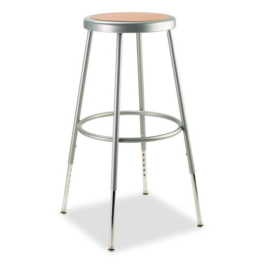6202 Series Height Adjustable Heavy Duty Steel Stool, Backless, Supports 500 lb, 25" to 33" Seat Height, Brown Seat/Gray Base