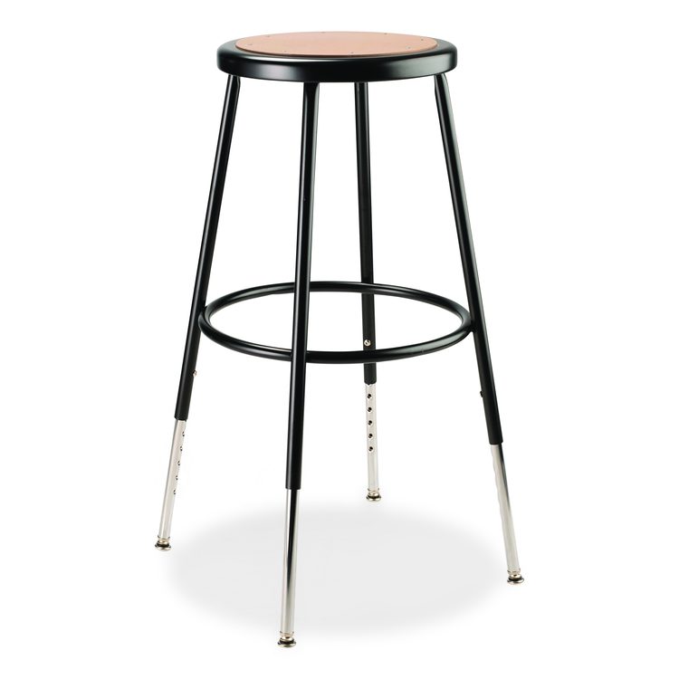 6200 Series Height Adjustable Heavy Duty Steel Stool, Backless, Supports 500lb, 25" to 33" Seat Height, Brown Seat/Black Base