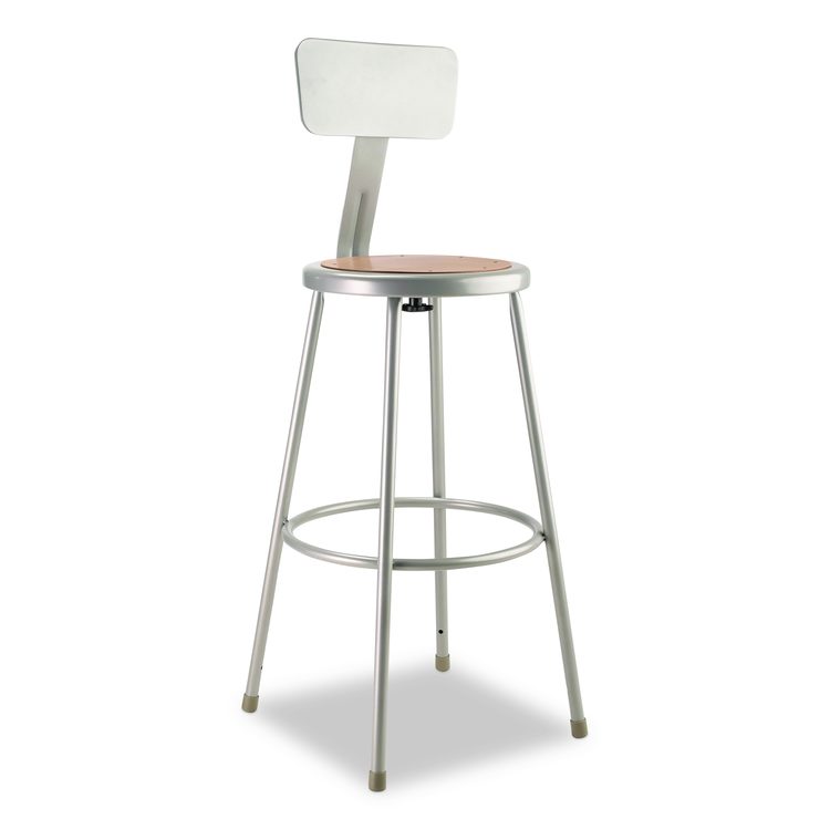 6200 Series Heavy Duty Steel Stool With Backrest, Supports Up to 500 lb, 30" Seat Height, Brown Seat, Gray Back/Base