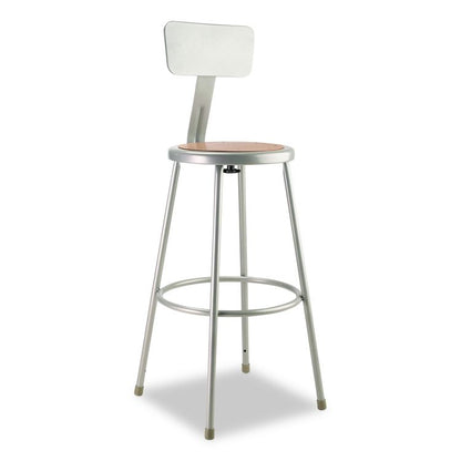 6200 Series Heavy Duty Steel Stool With Backrest, Supports Up to 500 lb, 30" Seat Height, Brown Seat, Gray Back/Base