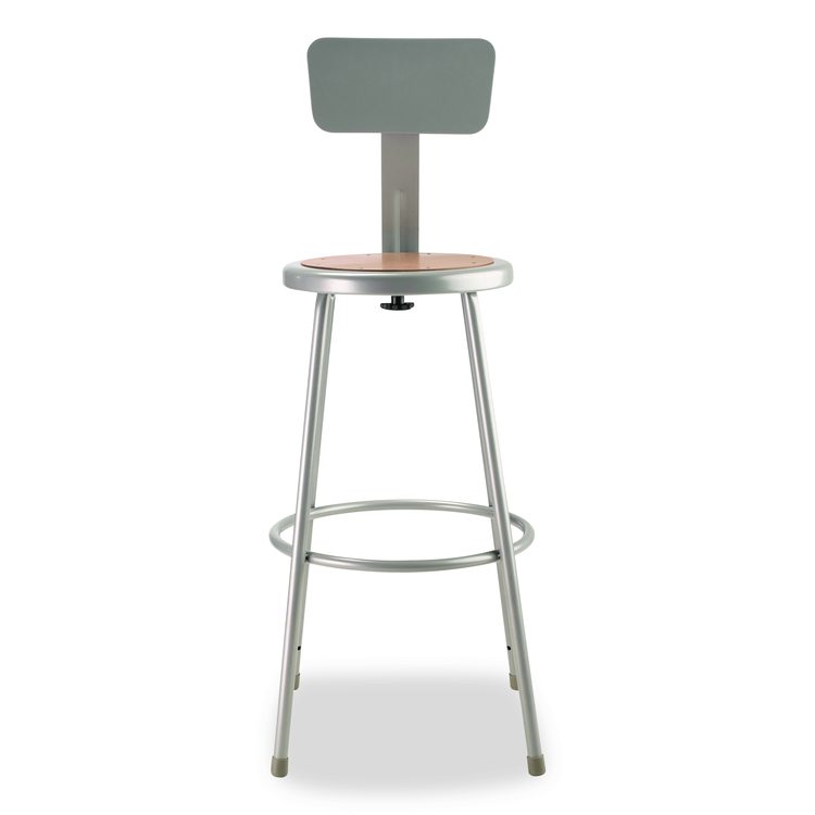 6200 Series Heavy Duty Steel Stool With Backrest, Supports Up to 500 lb, 30" Seat Height, Brown Seat, Gray Back/Base