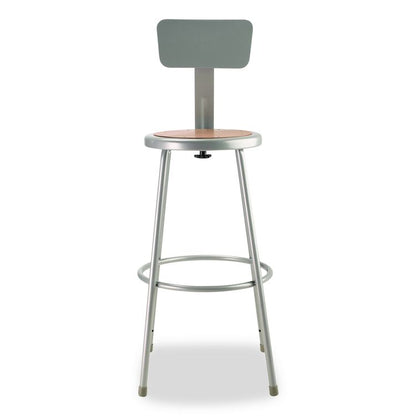 6200 Series Heavy Duty Steel Stool With Backrest, Supports Up to 500 lb, 30" Seat Height, Brown Seat, Gray Back/Base
