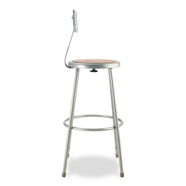 6200 Series Heavy Duty Steel Stool With Backrest, Supports Up to 500 lb, 30" Seat Height, Brown Seat, Gray Back/Base