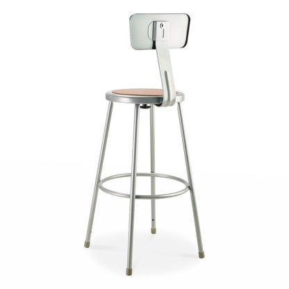6200 Series Heavy Duty Steel Stool With Backrest, Supports Up to 500 lb, 30" Seat Height, Brown Seat, Gray Back/Base