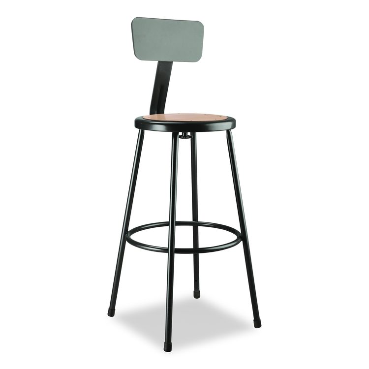 6200 Series Heavy Duty Steel Stool With Backrest, Supports Up to 500 lb, 30" Seat Height, Brown Seat, Black Back/Base