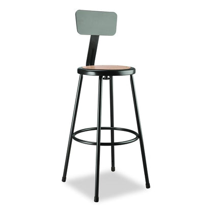 6200 Series Heavy Duty Steel Stool With Backrest, Supports Up to 500 lb, 30" Seat Height, Brown Seat, Black Back/Base