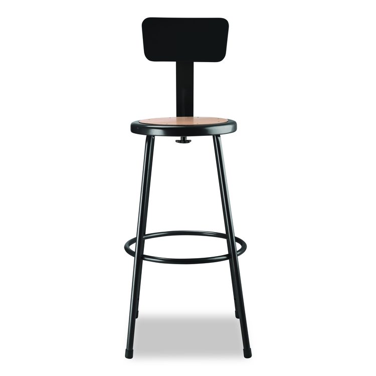 6200 Series Heavy Duty Steel Stool With Backrest, Supports Up to 500 lb, 30" Seat Height, Brown Seat, Black Back/Base
