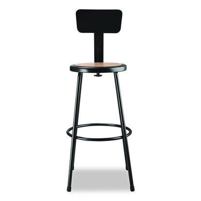 6200 Series Heavy Duty Steel Stool With Backrest, Supports Up to 500 lb, 30" Seat Height, Brown Seat, Black Back/Base