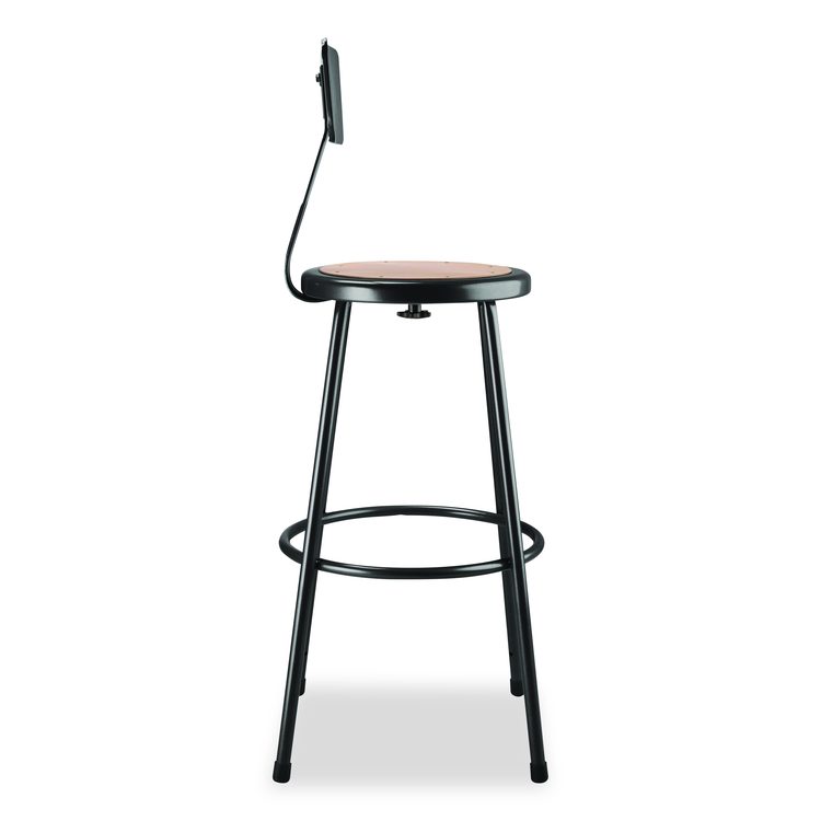 6200 Series Heavy Duty Steel Stool With Backrest, Supports Up to 500 lb, 30" Seat Height, Brown Seat, Black Back/Base