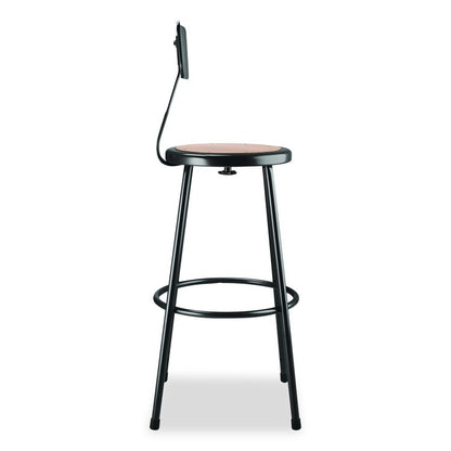 6200 Series Heavy Duty Steel Stool With Backrest, Supports Up to 500 lb, 30" Seat Height, Brown Seat, Black Back/Base