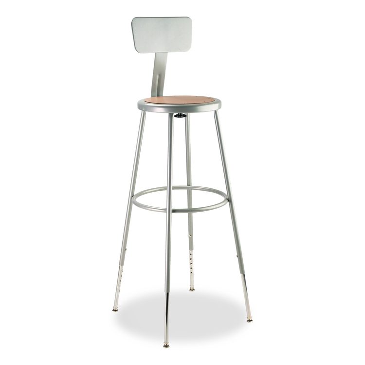 6200 Series Height Adjustable Heavy Duty Steel Stool With Backrest, 32" to 39" Seat Height, Brown Seat, Gray Back/Base
