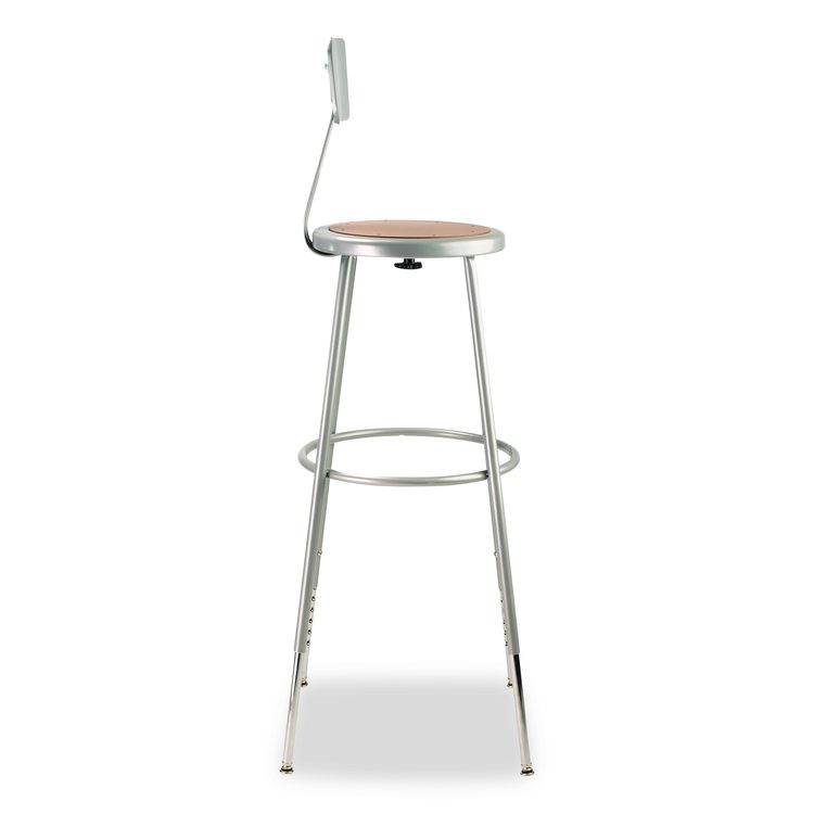 6200 Series Height Adjustable Heavy Duty Steel Stool With Backrest, 32" to 39" Seat Height, Brown Seat, Gray Back/Base