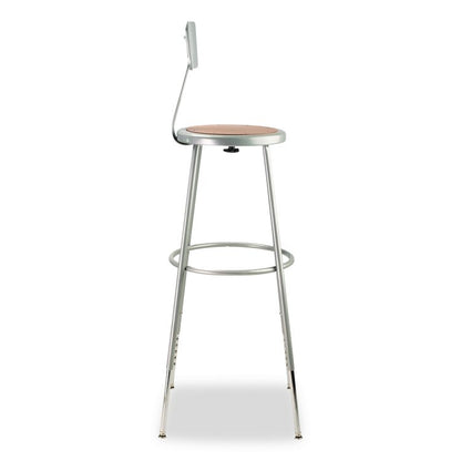 6200 Series Height Adjustable Heavy Duty Steel Stool With Backrest, 32" to 39" Seat Height, Brown Seat, Gray Back/Base