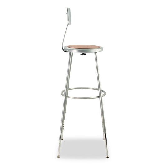 6200 Series Height Adjustable Heavy Duty Steel Stool With Backrest, 32" to 39" Seat Height, Brown Seat, Gray Back/Base