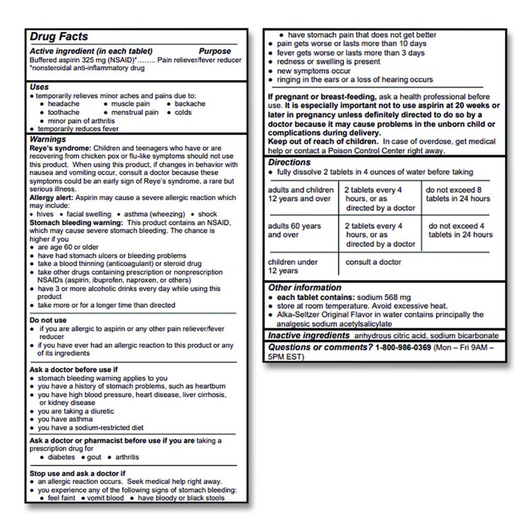 Buffered Aspirin (NSAID) Tablets, 2/Pack, 30 Packs/Box