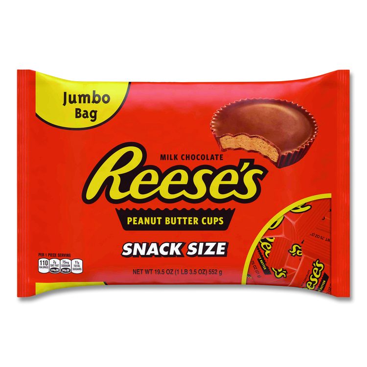 Snack Size Peanut Butter Cups, 19.5 oz Bag, 2 Bags/Carton