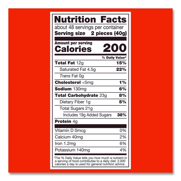 Peanut Butter Cups Bar, Full Size, 1.5 oz Bar, 2 Cups/Bar, 36 Bars/Box